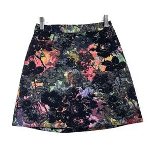 Alice + Olivia‎ Riley jacquard Floral High Waist Rainbow Flower Mini Skirt Sz 0